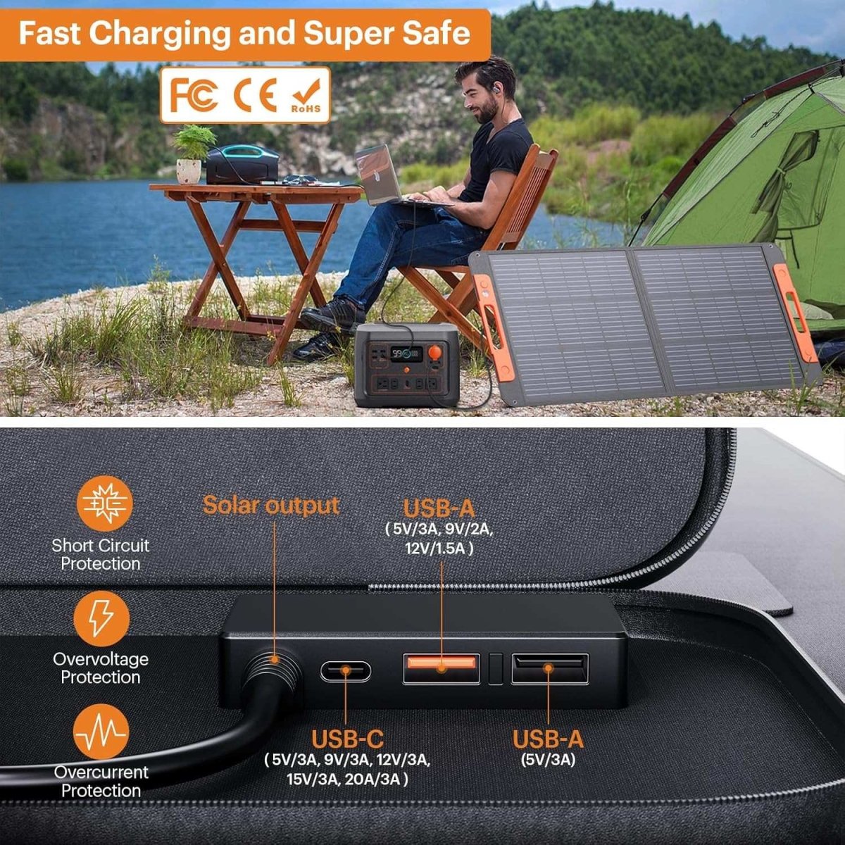 ZOUPW 100watt Foldable Solar Panel 20V Solar Charger camping