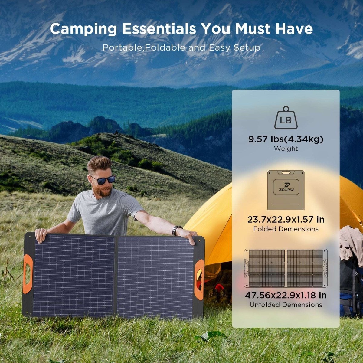 110 watt Foldable Solar Panel 10BB - zoupw