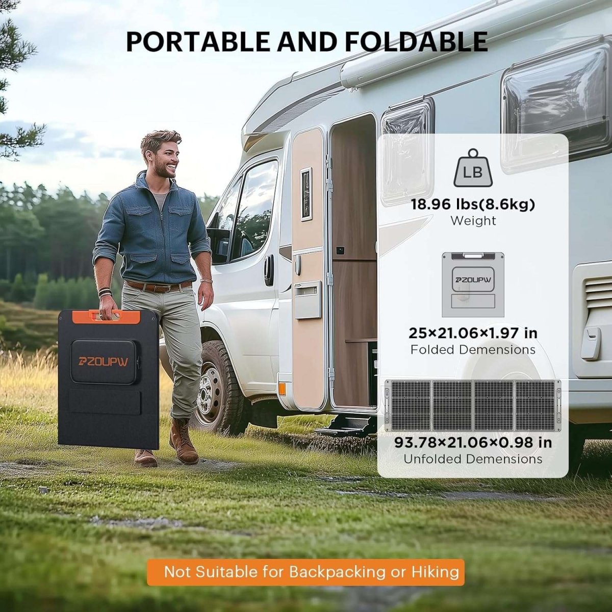 200W Portable Solar Panel With Solar Angle Guide - zoupw