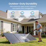 Washing a ZOUPW IP68 waterproof solar panel with a water hose.