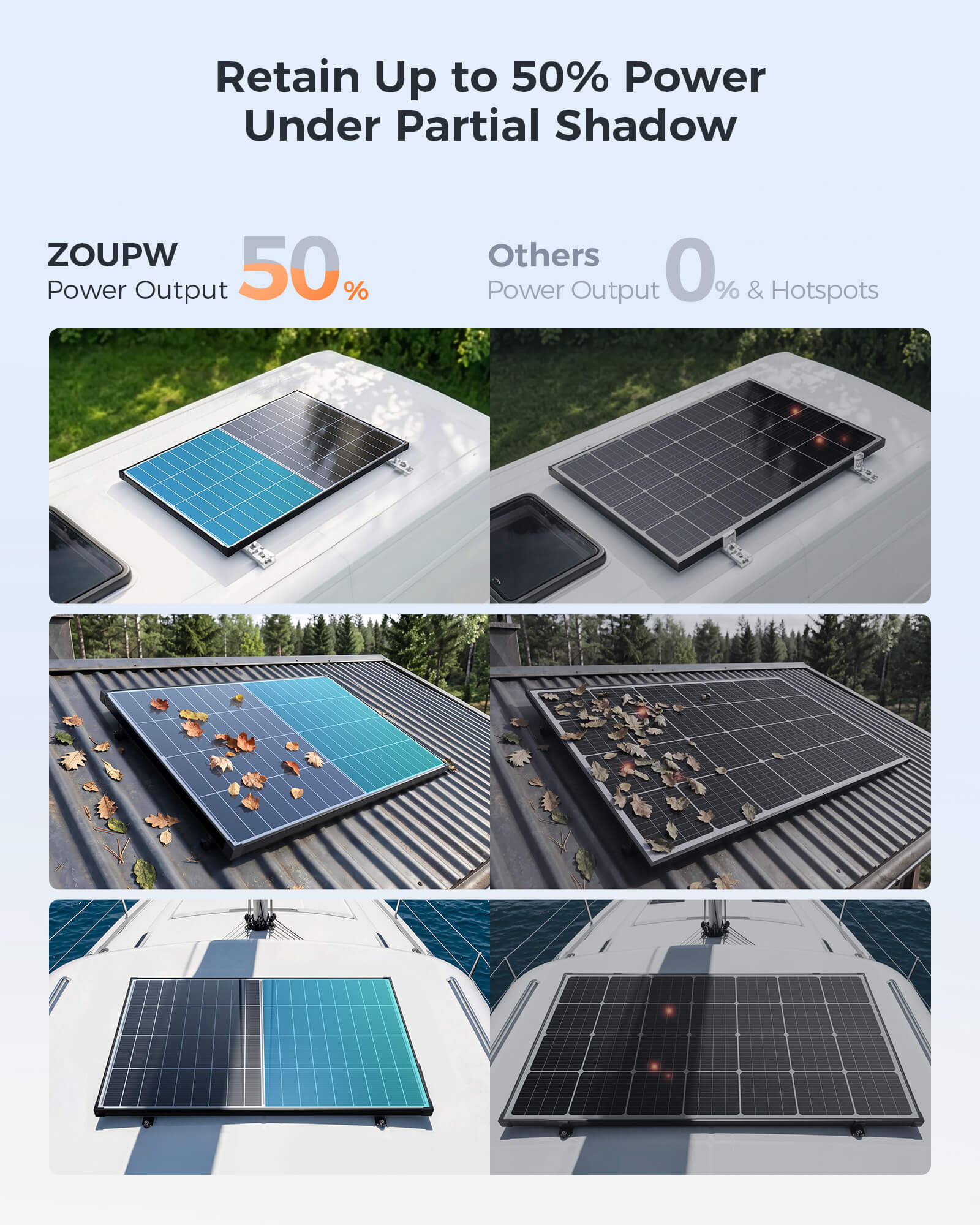 ZOUPW 200W 両面発電 硬質ソーラーパネル | N型 16BB ガラス
