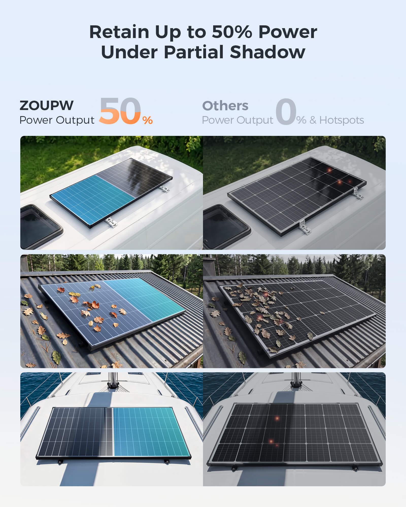 ZOUPW 200W 両面発電 硬質ソーラーパネル | N型 16BB ガラス