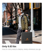 A model effortlessly holding the folded solar panel