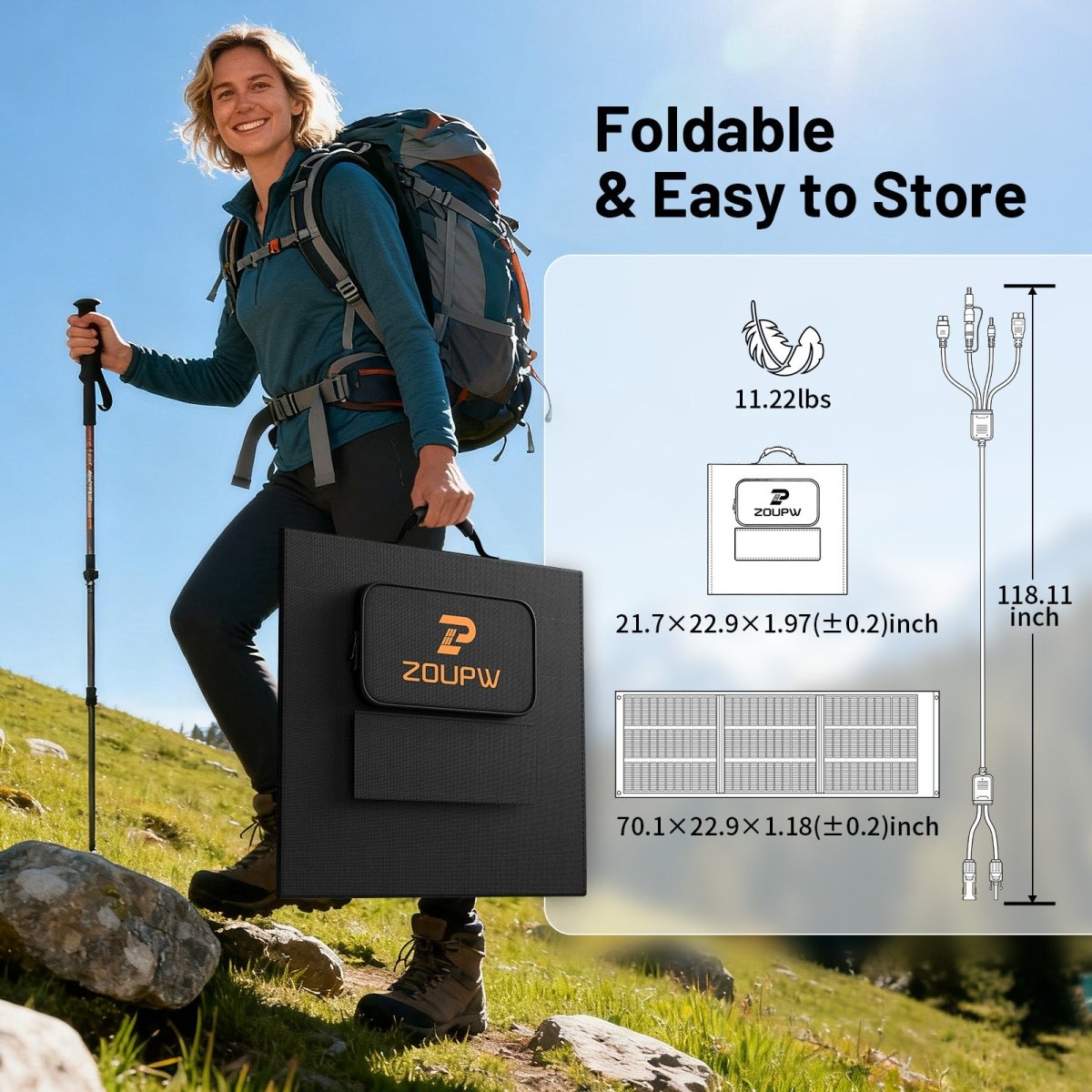 ZOUPW 160W Lightweight Portable Solar Panel | Foldable N-Type 16BB